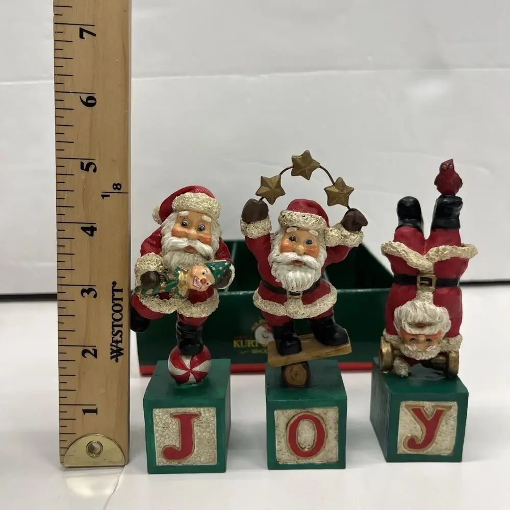 Kurt Adler 3 Piece Balancing Santa’s Christmas Joy Blocks Resin Figurine Set